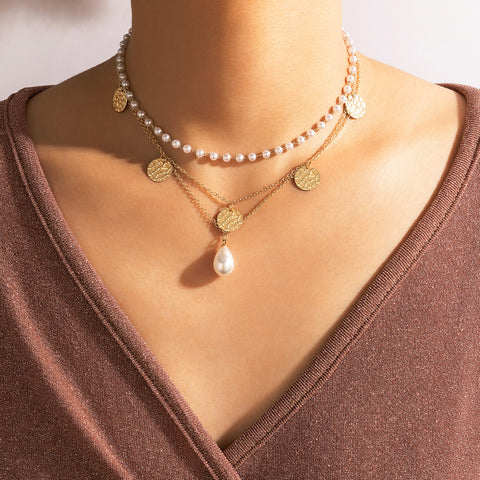 new water drop shell beads pendant pearl clavicle chain